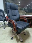 Executive High-Back Leather Office Chair with Mahogany Armrests - 2