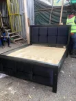 Black Queen Bed Frame with Velvet Panels - 2