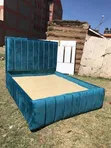 Kitanda cha Teal Velvet cha 5x6 chenye Headboard ya Channel - 2