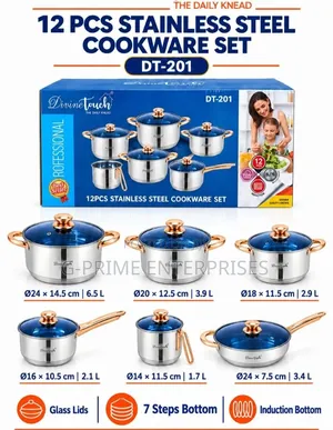 Seti ya Vyombo vya Kupikia vya Vipande 12 vya Stainless Steel