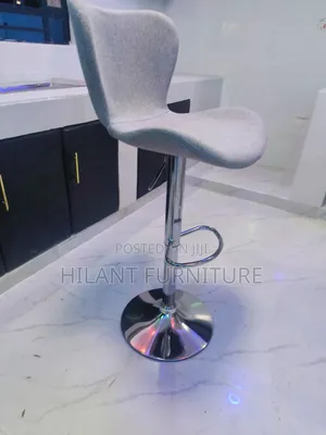 Grey Fabric Adjustable Height Bar Stool with Chrome Base