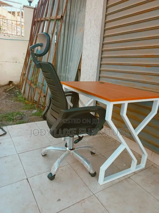 Adjustable Headrest Chairs and White Desk - 1