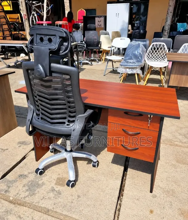 Dark Walnut Study Table and Chairs Set - 1