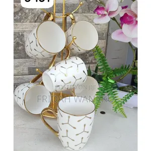 6pcs Ceramic Mugs with Golden Prints