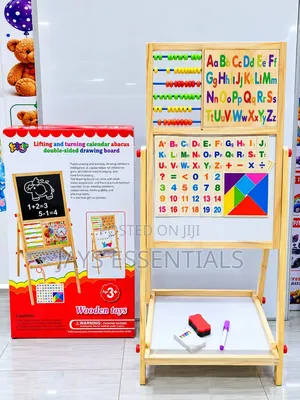 Wooden Double-Sided Educational Blackboard with Abacus & Clock