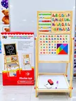 Wooden Double-Sided Educational Blackboard with Abacus & Clock - 1