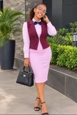 Official Ladies 3-Piece Suit: Shirt, Vest & Skirt (Wine/Maroon) - 2