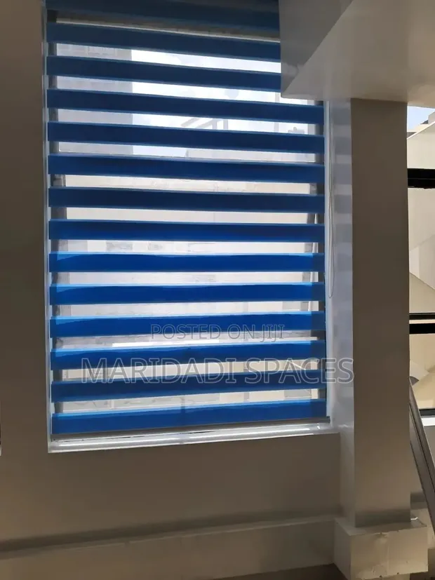 Custom Made Blue Zebra Blinds - Dual Layer Privacy - 1