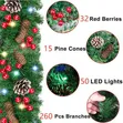 Garland ya Krismasi ya 2.7m yenye Taa za LED, Maganda ya Pini na Beri Nyekundu - 3