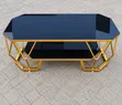 Luxury Black Glass Coffee Table with Gold Geometric Frame - 2
