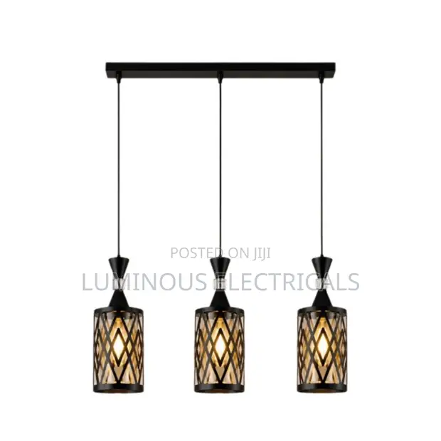 Black & Gold 3-Light Geometric Cage Pendant Chandelier - 1