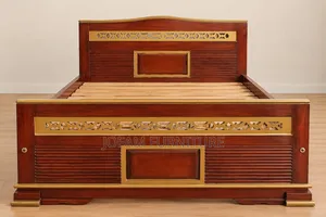 Classic 6x6 Wooden Bed Frame with Gold Accents