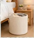 Velvet Corduroy Laundry Basket - Cream & Grey - 1