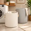 Velvet Corduroy Laundry Basket - Cream & Grey - 2