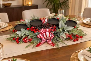 Christmas Centrepiece with 4 Metallic Candle Holders