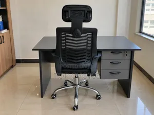 Multi-Colored Office Desk with Swivel Mesh Chair