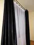 Soft Plain Yellow and Black Window Curtains - 2