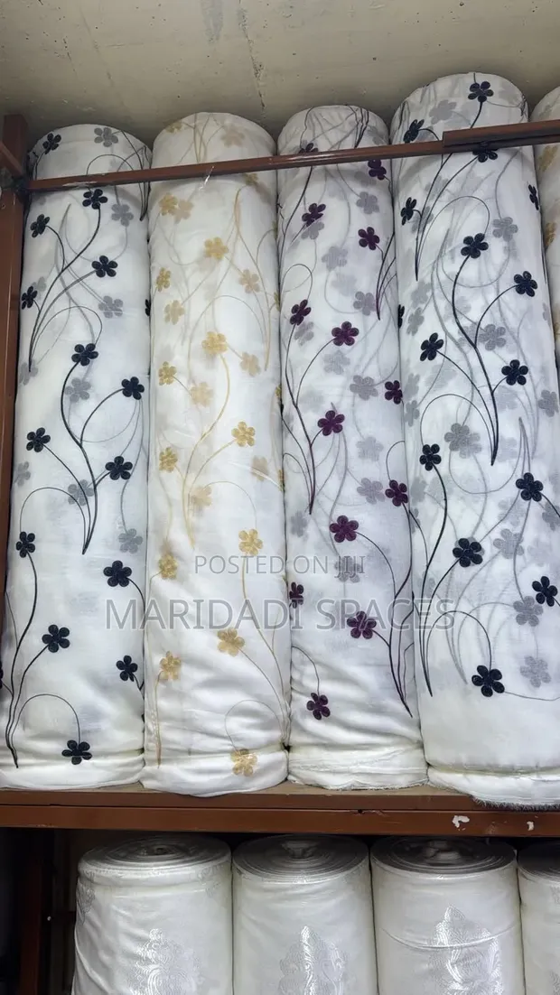 Embroidered Sheer Curtains - Floral Design - 1