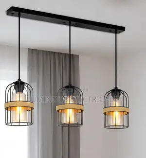 Taa ya Dari ya Linear ya Wire Cage Nyeusi ya 3-Mwanga
