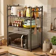 3-Tier Microwave Rack & Kitchen Organizer with Hooks - 1