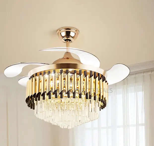 Smart Bluetooth LED Crystal Chandelier Fan yenye Remote - 1