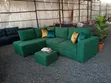 Modern Emerald Green Boucle L-Shaped Sectional Sofa + Ottoman - 1