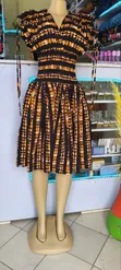 Kitenge Knee Dress - African Print V-Neck Midi - 2