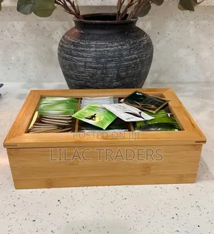 6-Compartment Bamboo Tea Bag Storage Box