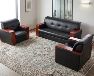 Seti ya Sofa za Mapokezi za Ngozi - Nyeusi