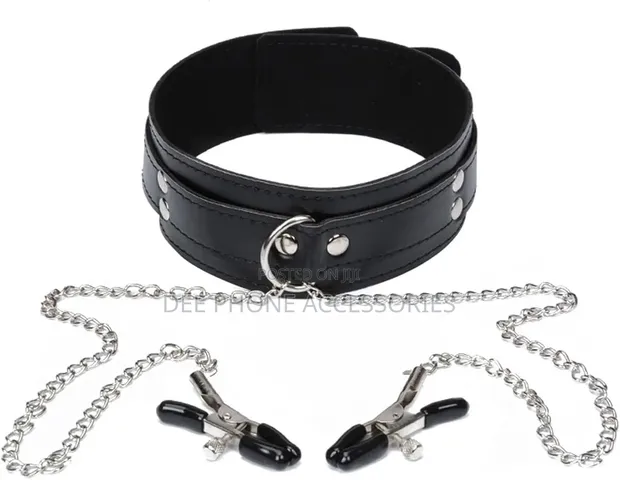 Leather Collar with Nipple Clamps - 1