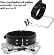 Leather Collar with Nipple Clamps - 3
