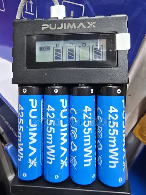 PUJIMAX 4 AA Betri Zinazoweza Kuchajiwa + Chaja ya LCD ya Type-C