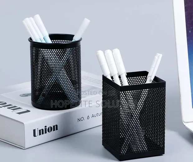 Black Metallic Mesh Pen & Pencil Cup Organizer (Square/Round) - 1