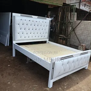 Brand New Boss Office Products Queen Bed Frame - White with Black Stripes