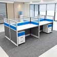 Modern 4-Way Office Workstation Cubicles - Blue/White - 2