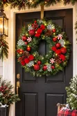 Merry Christmas Wreath ya Mlango - Dhahabu & Nyekundu - 1