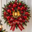 Merry Christmas Wreath ya Mlango - Dhahabu & Nyekundu - 2