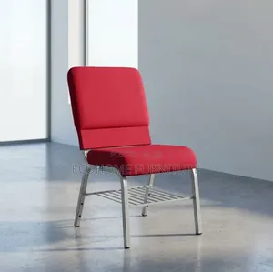 Conference Chair with Red Padded Seat and Metal Frame