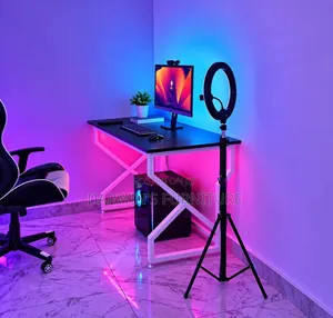White Black Office Table - Double Frame, 2 Grommets