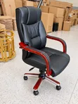 Luxury Black Leather Executive Office Chair with Wooden Armrests - 2