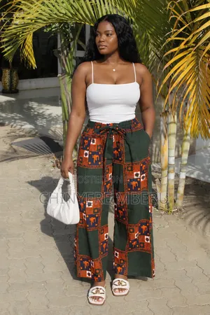 Chichi Wide Leg Kitenge Pants - Kijani na Chungwa