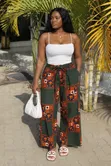 Chichi Wide Leg Kitenge Pants - Kijani na Chungwa - 1