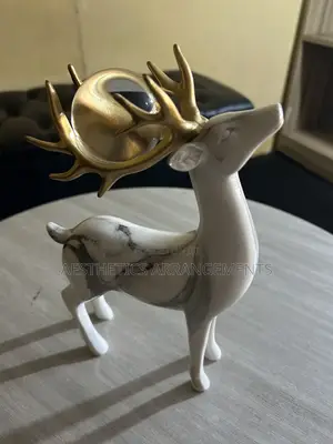 White and Gold Deer with Clear Marbles on Horns (Tall)