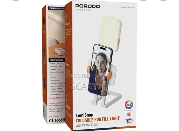 Porodo Lifestyle Lumisnap Foldable RGB Fill Light na Simu Stand - 1