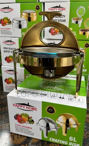Chafing Dish ya Dhahabu ya Mviringo yenye Kifuniko cha Kukunja 6L