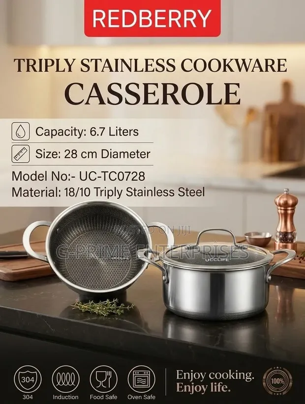 Triply Stainless Steel Casserole 6.7L - 1