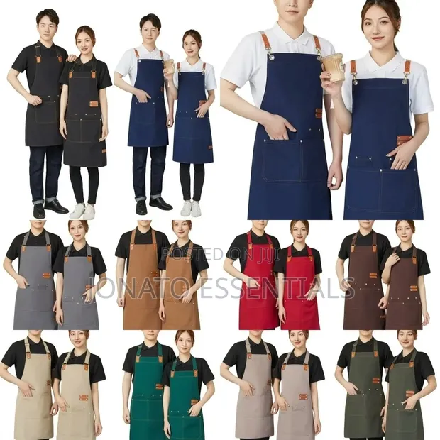 Apron Nzito ya Chef ya Canvas na Mifuko & Mikanda ya Ngozi - 1