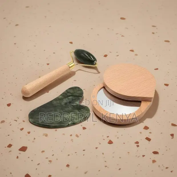 Jade Face Roller, Guasha & Mirror Set - 1