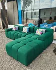 Brand New 7-Seater L-Shape Sofa - Light Grey & Green - 2