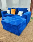 L-Shape 6-Seater Sofa - Blue & Black Fabric - 1